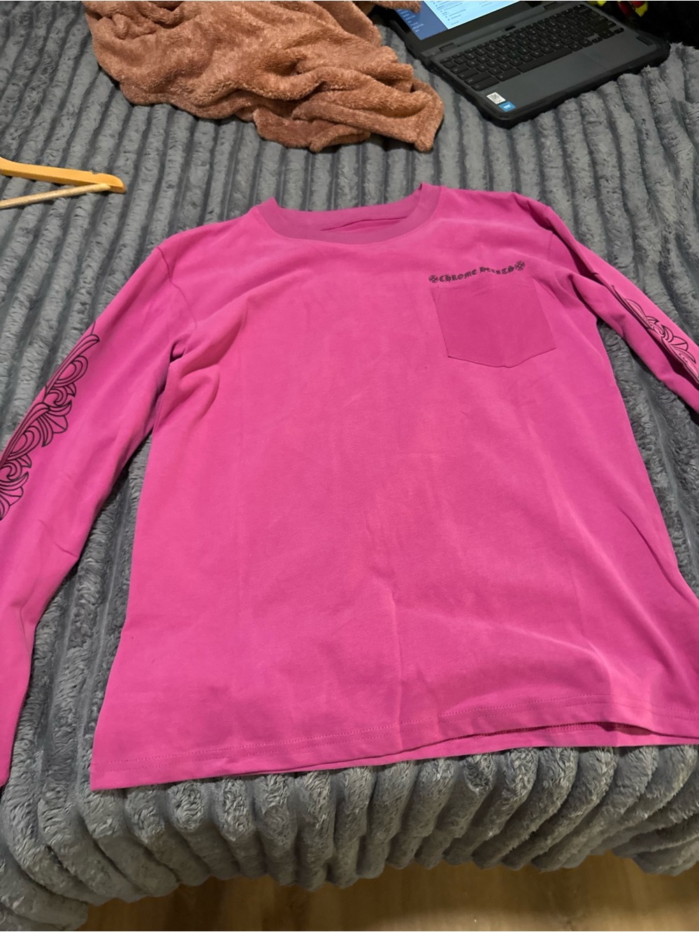 Chrome Hearts Hot Pink Long Sleeve Tee with Chest Pocket